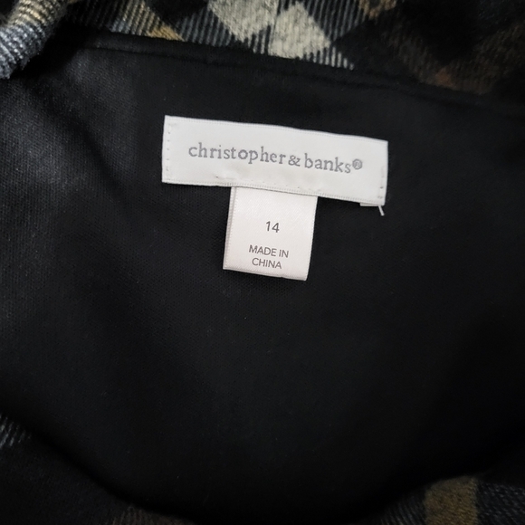 Christopher & Banks Dress Plaid Shift Short-Sleeve Brown Size 14 Plaid Pleats - Picture 7 of 9